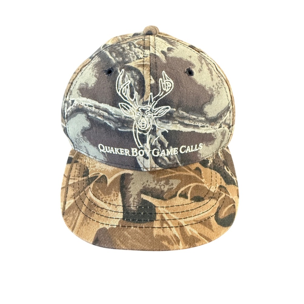 Quaker Boy Game Calls Hat Mens OSFA Advantage Wetlands Camo Snapback Deer Logo